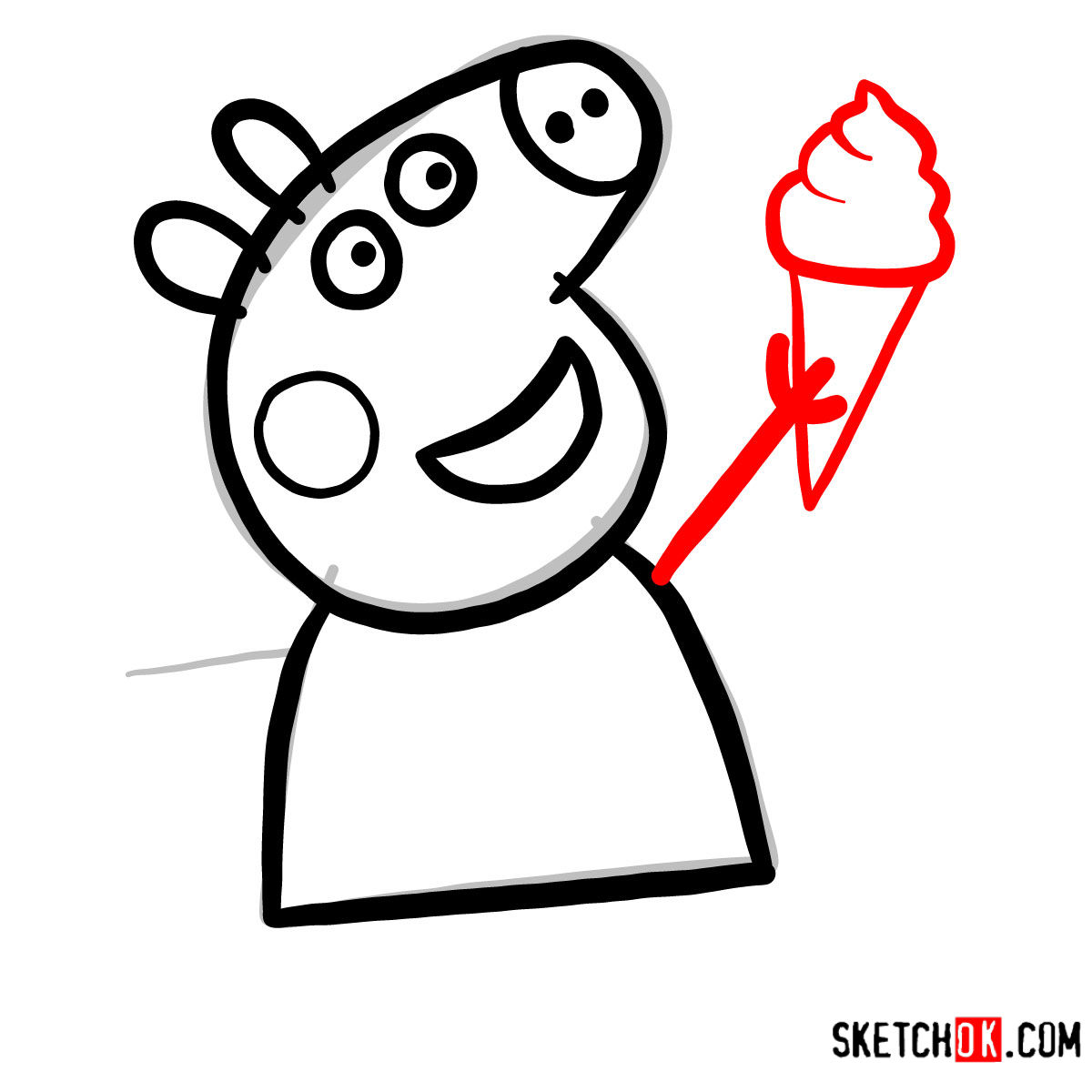 How to draw Peppa Pig with an icecream -  step 06