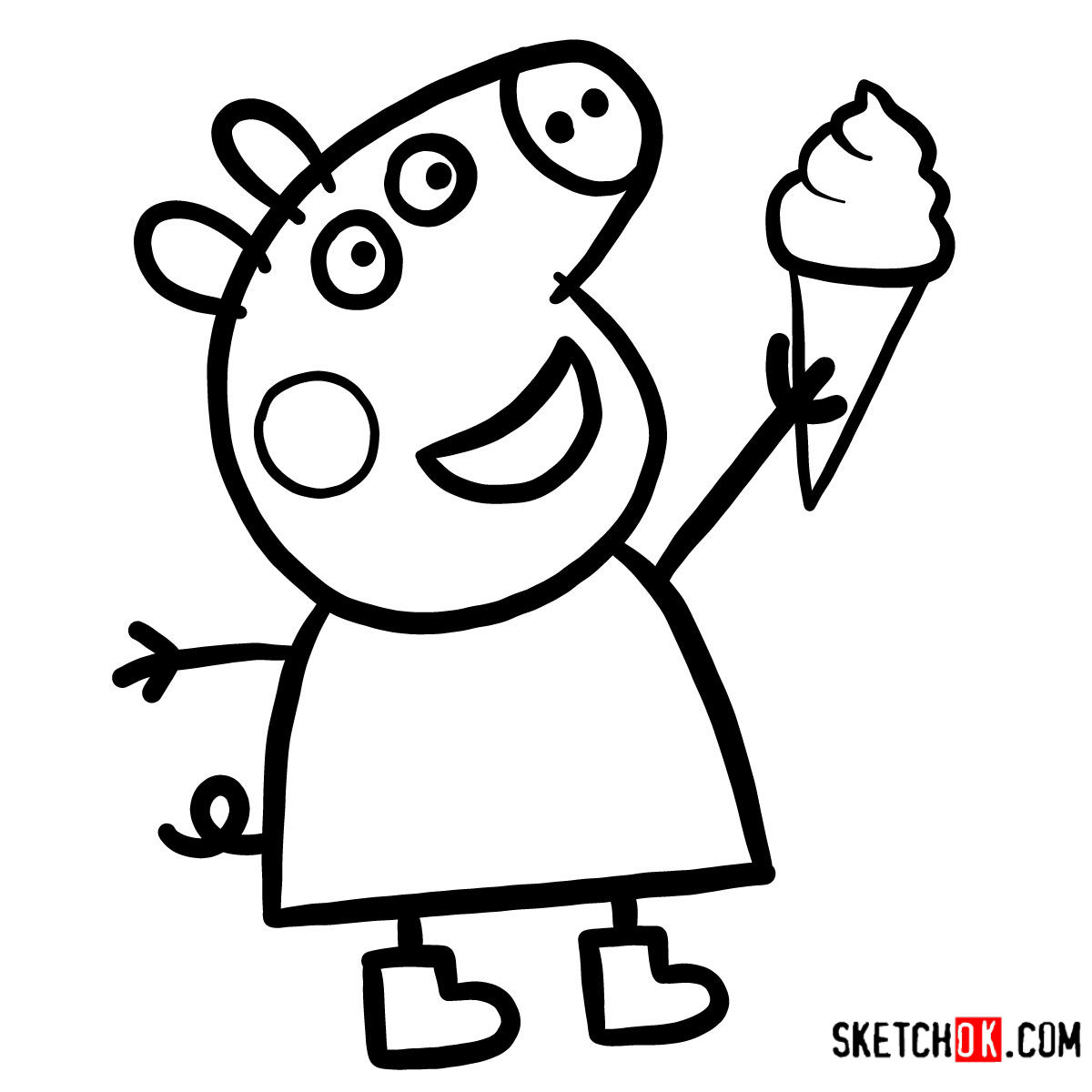 How to draw Peppa Pig with an icecream Sketchok easy