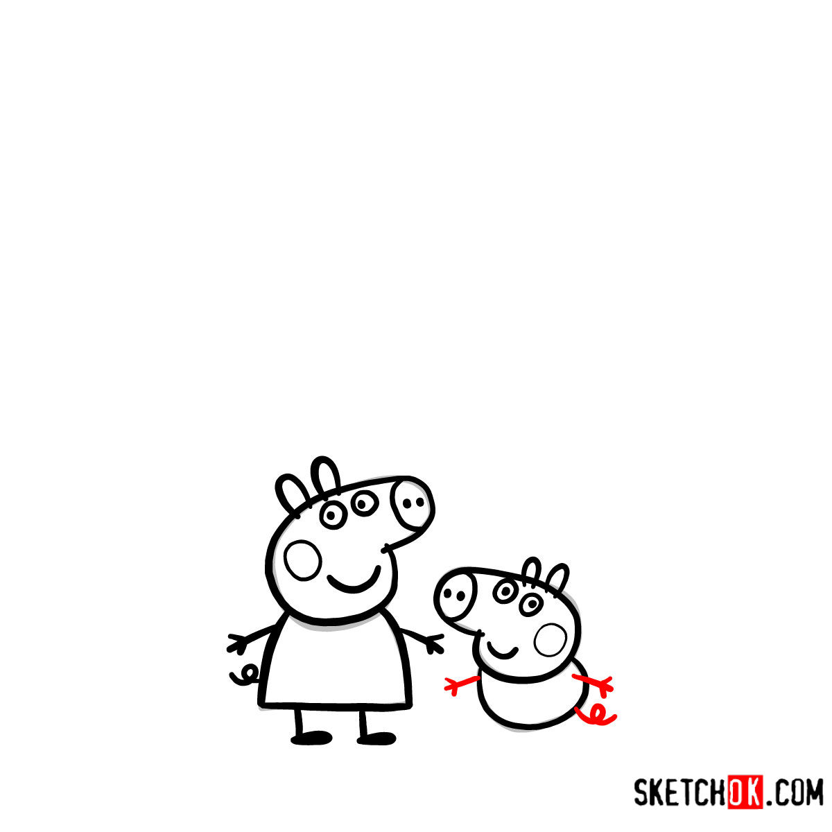 How to draw Peppa Pig's family - step 10