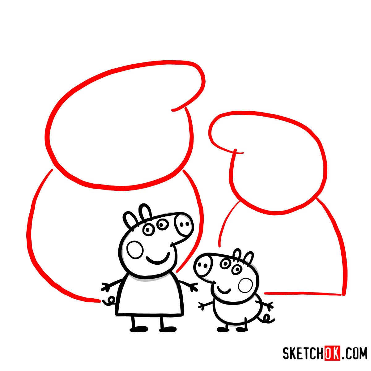 How to draw Peppa Pig's family - step 12