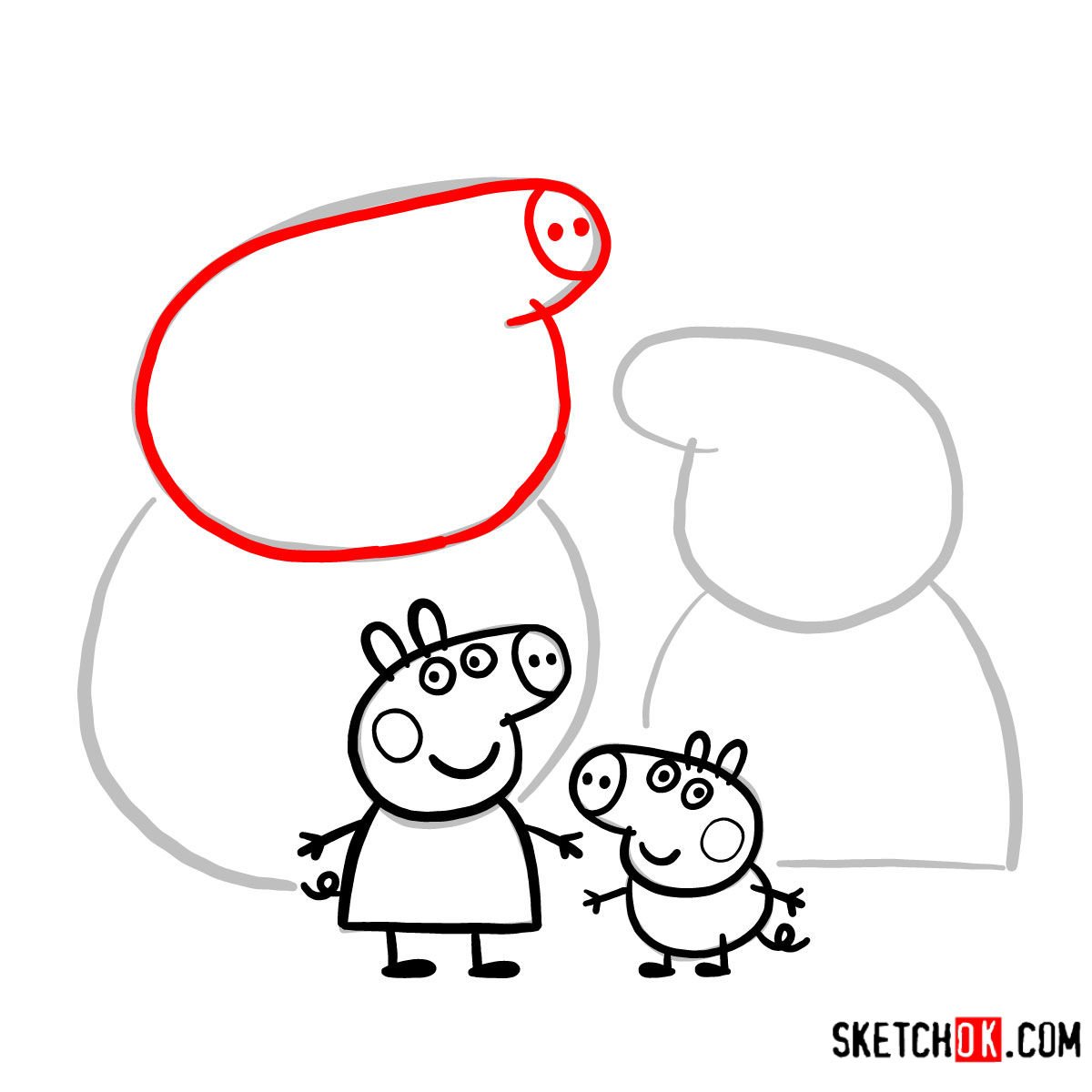 How to draw Peppa Pig's family - step 13