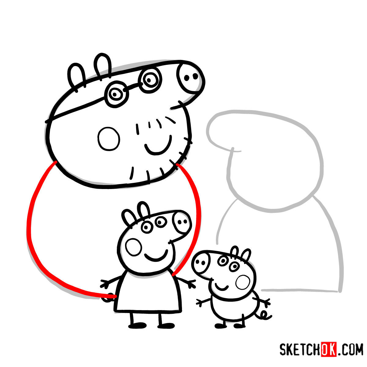 How to draw Peppa Pig's family - step 15