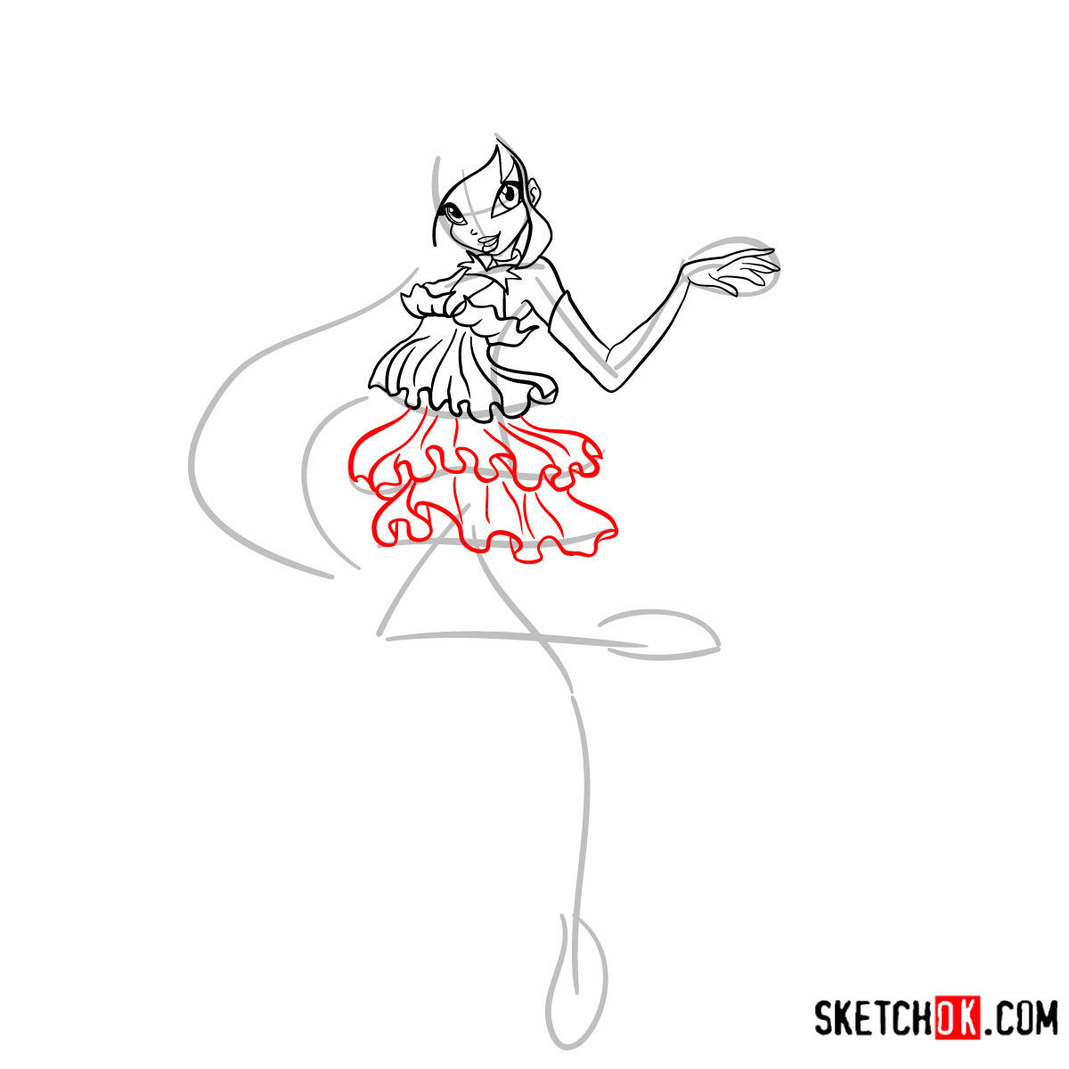 How to draw Bloom Enchantix from Winx - step 08