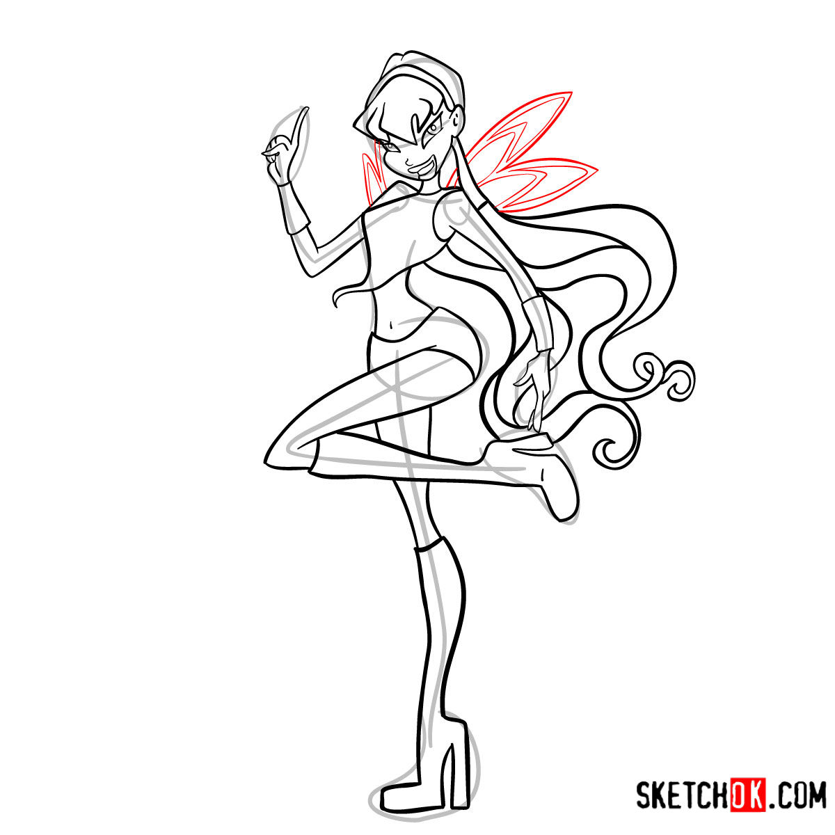 How to draw Stella Charmix from Winx - step 14