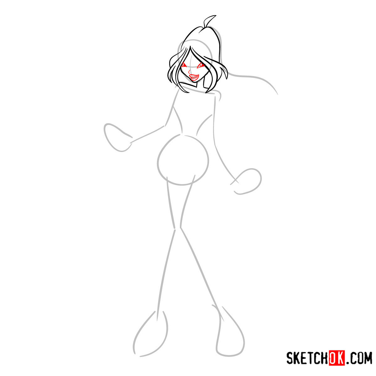 How to draw Flora Charmix from Winx - step 04