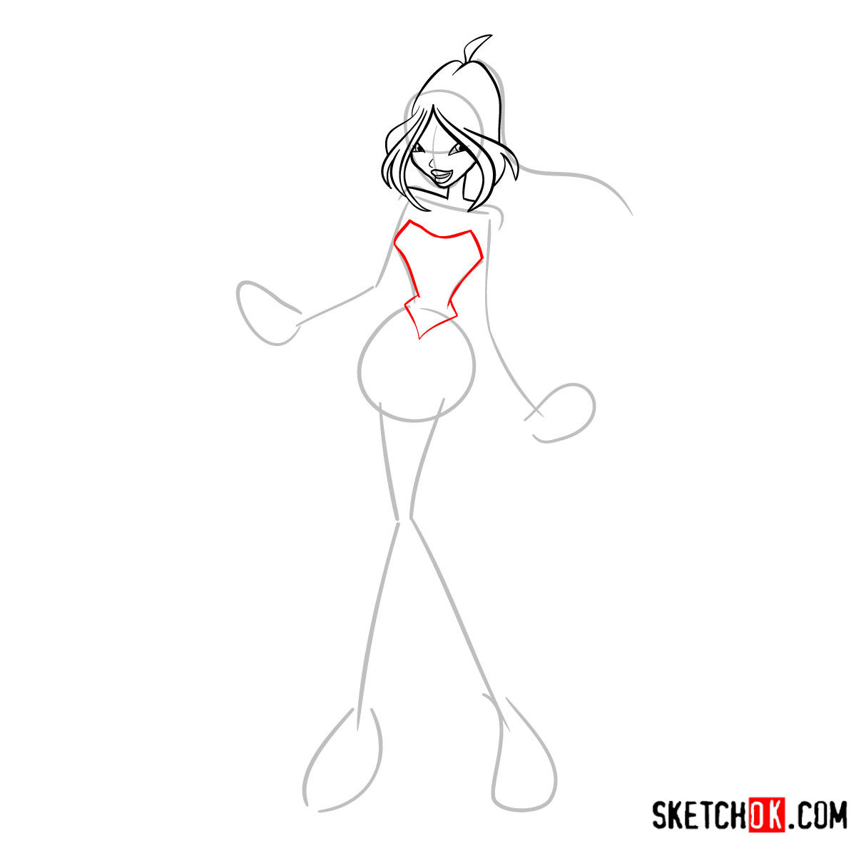 How to draw Flora Charmix from Winx - step 05