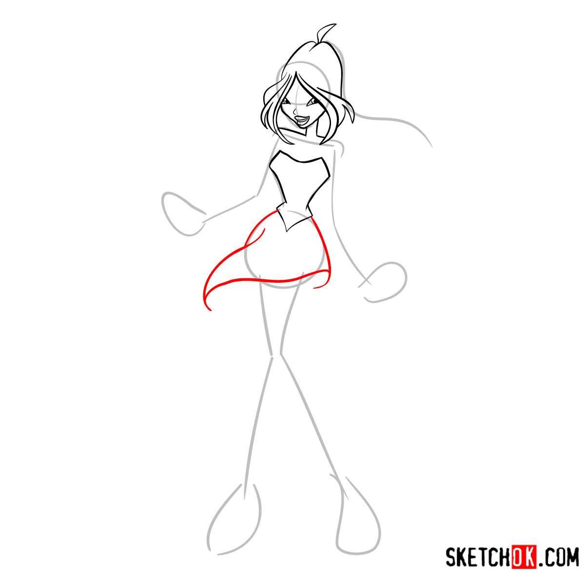 How to draw Flora Charmix from Winx - step 06