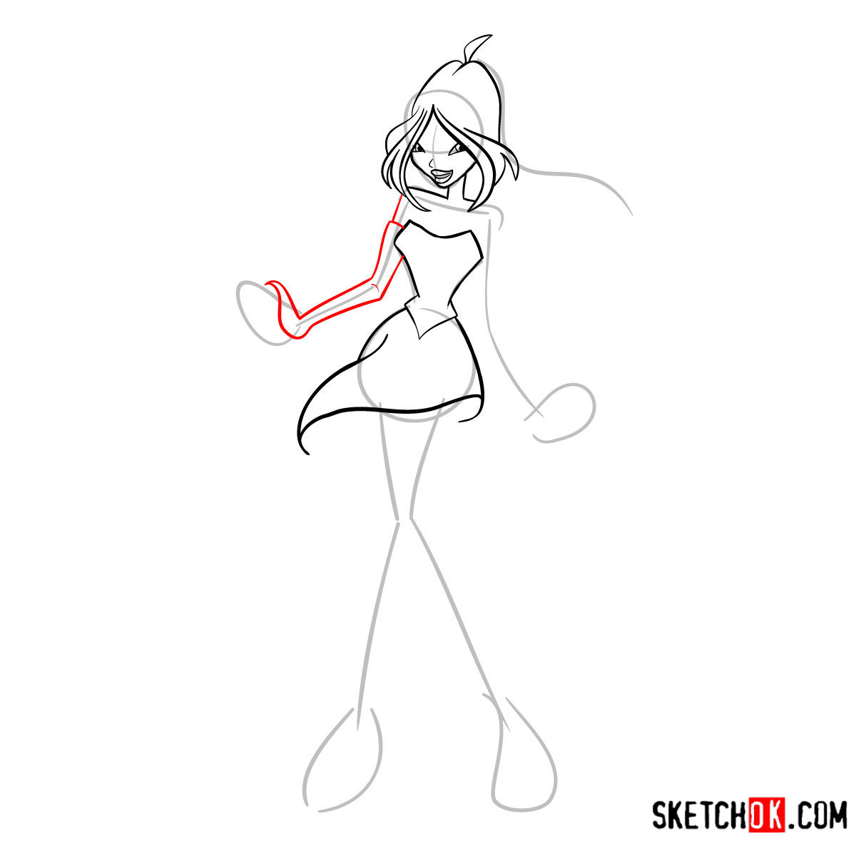 How to draw Flora Charmix from Winx - step 07