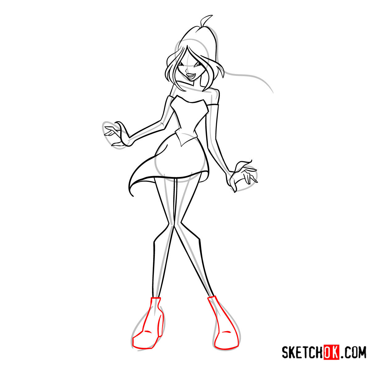 How to draw Flora Charmix from Winx - step 12