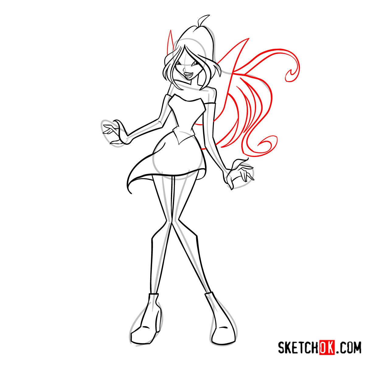 How to draw Flora Charmix from Winx - step 13