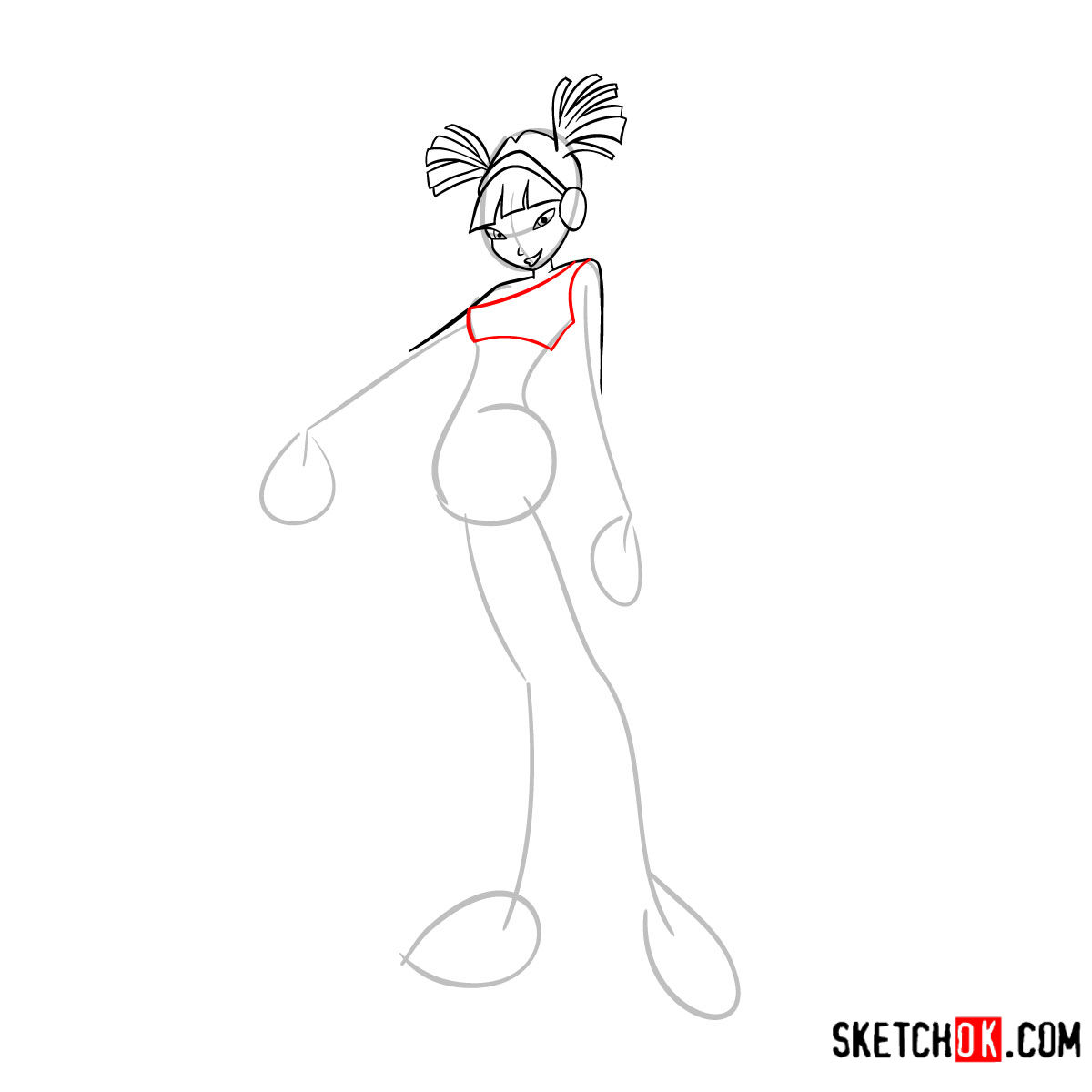 How to draw Musa Charmix from Winx -  step 06