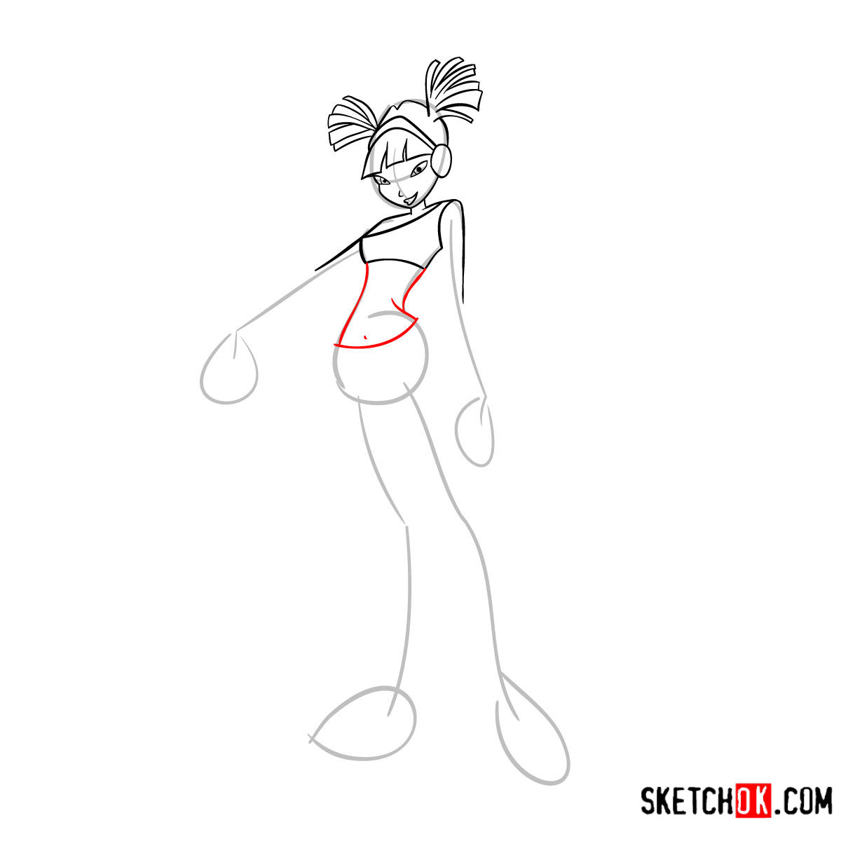 How to draw Musa Charmix from Winx - step 07