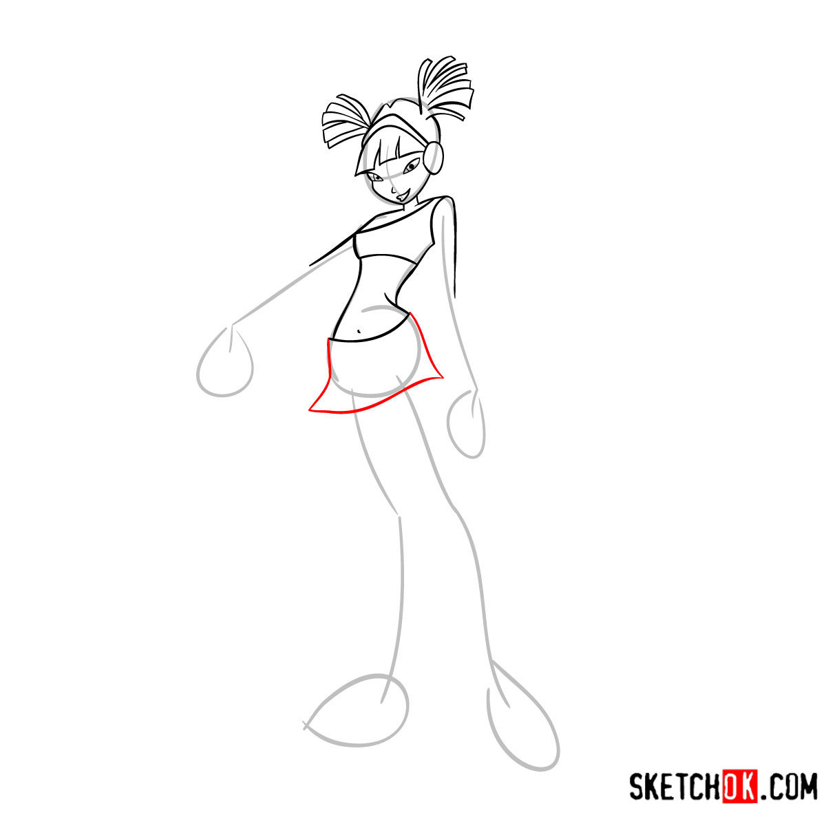 How to draw Musa Charmix from Winx - step 08