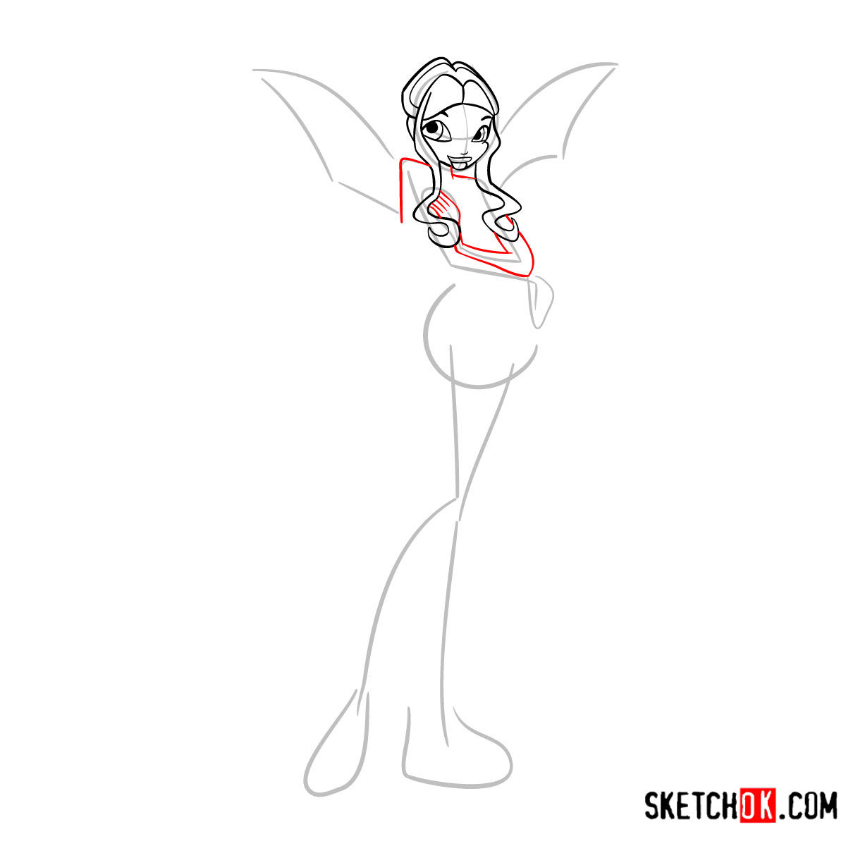 How to draw Aisha Charmix from Winx - step 05