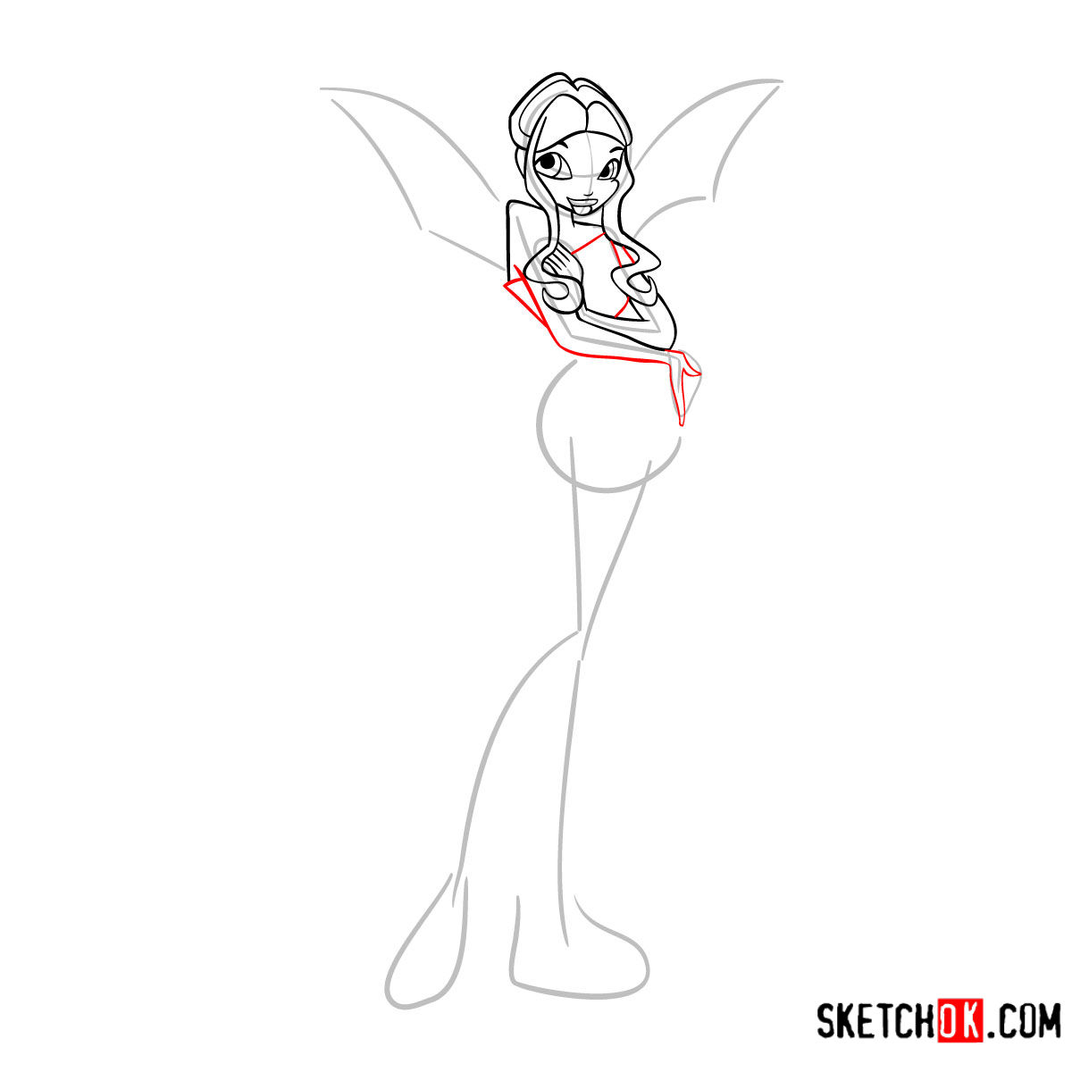 How to draw Aisha Charmix from Winx -  step 06