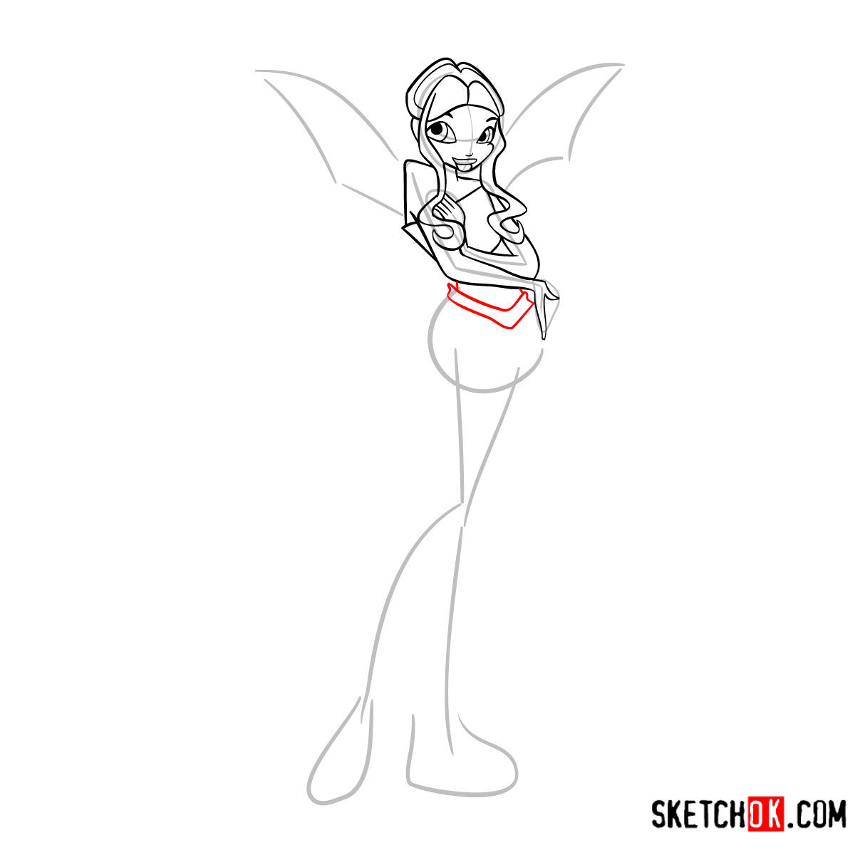 How to draw Aisha Charmix from Winx - step 07