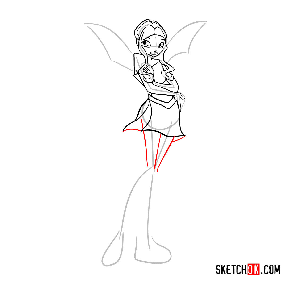 How to draw Aisha Charmix from Winx - step 09