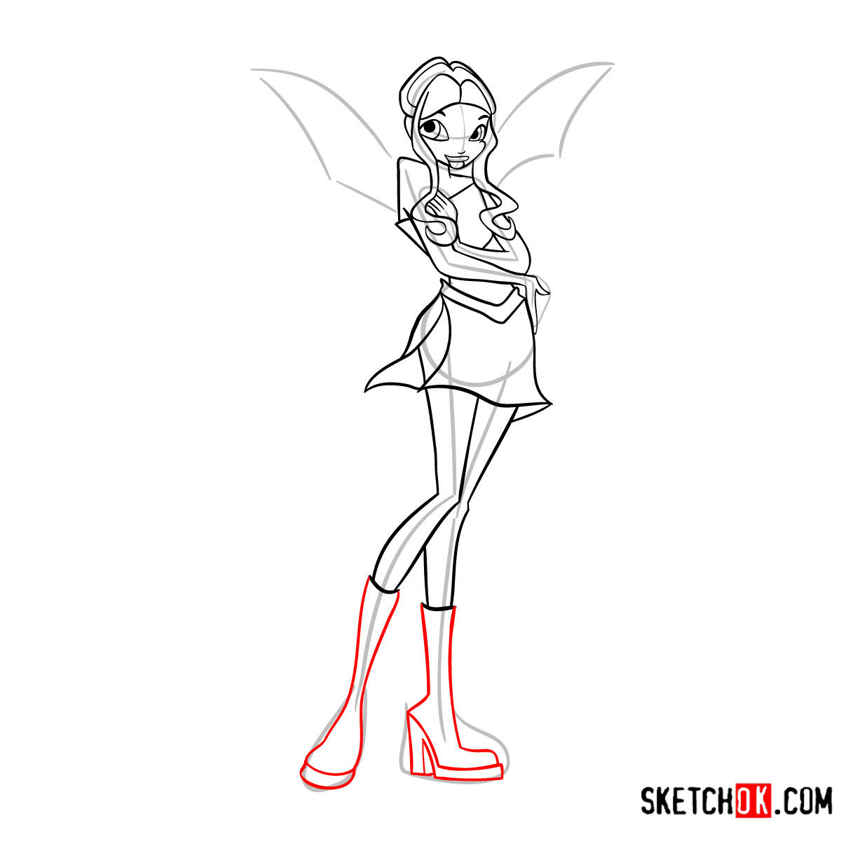 How to draw Aisha Charmix from Winx - step 11