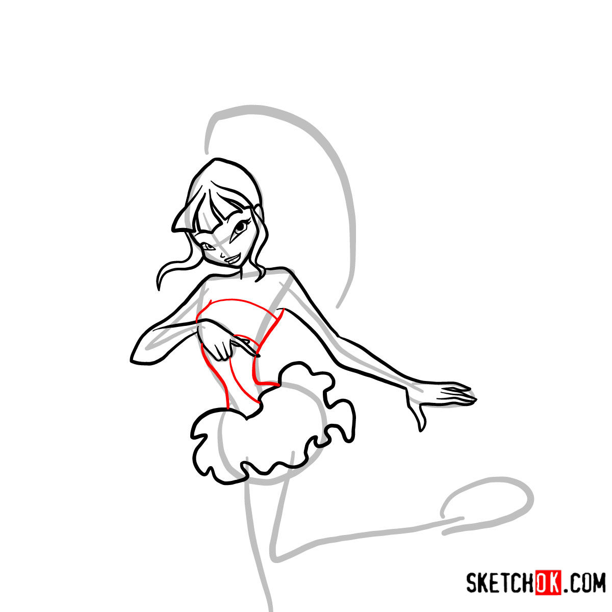How to draw Musa Serenix from Winx - step 09