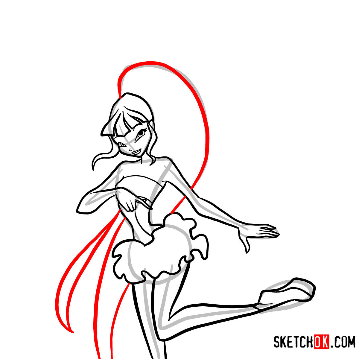 How to draw Musa Serenix from Winx - step 12