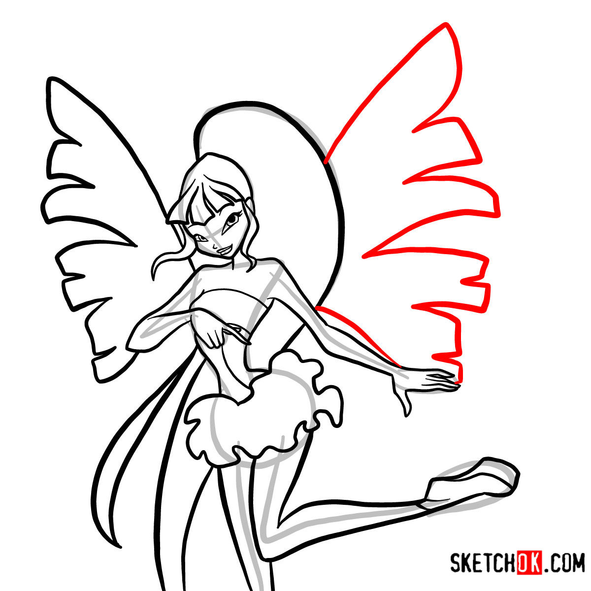 How to draw Musa Serenix from Winx - step 14
