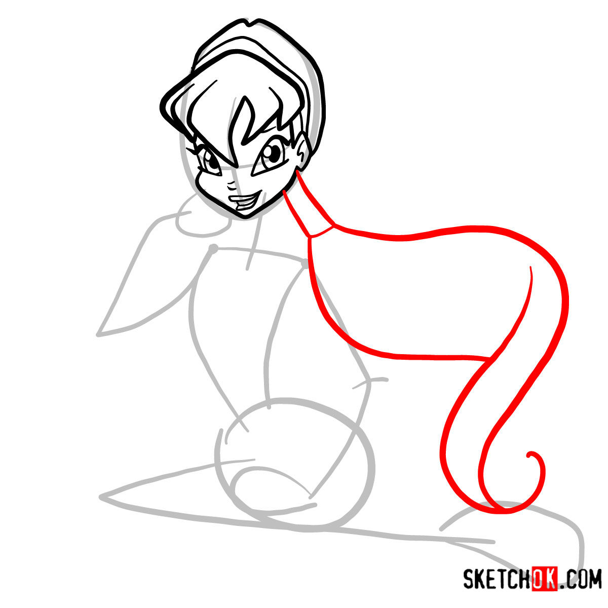 How to draw Stella fairy from Winx Club - step 05