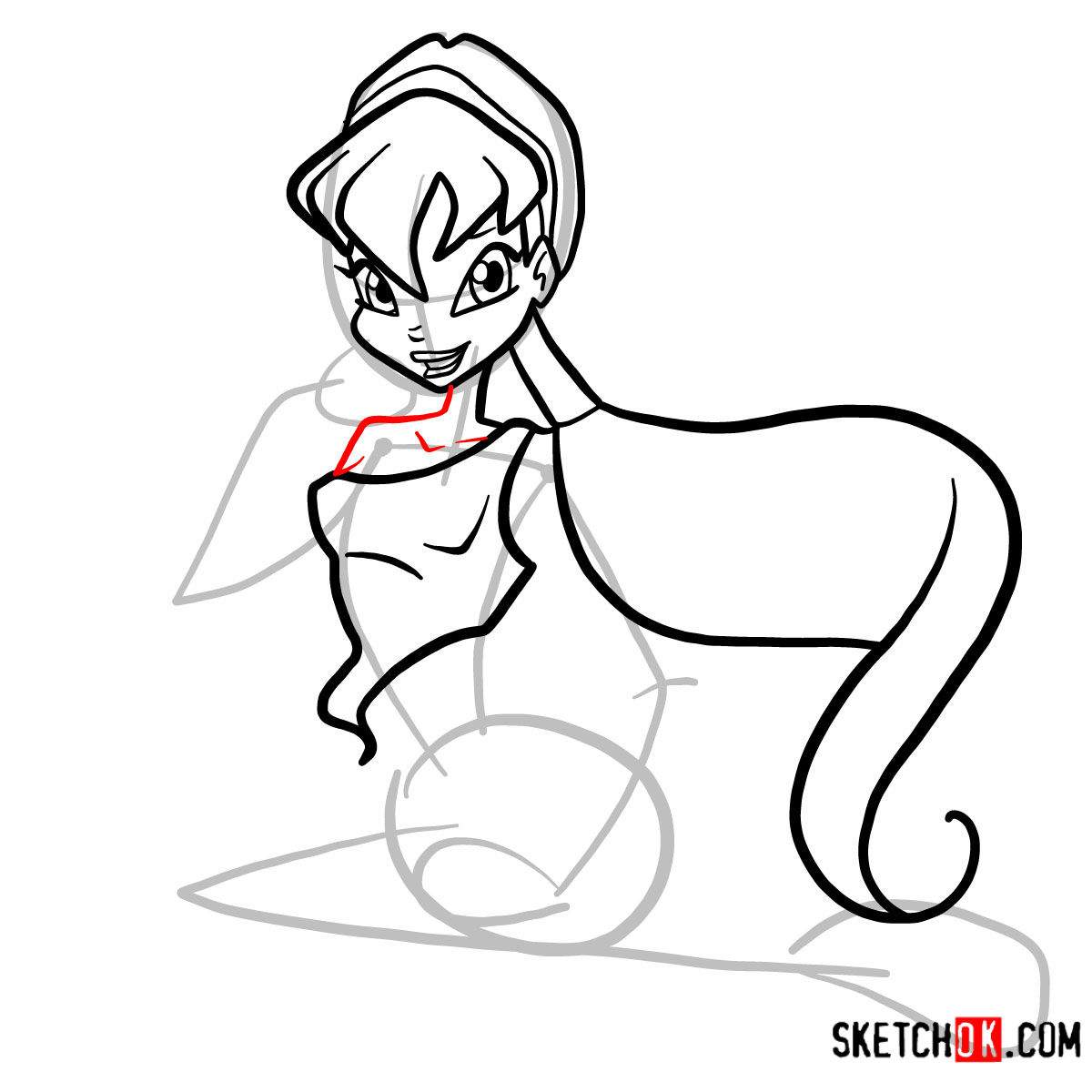 How to draw Stella fairy from Winx Club - step 07