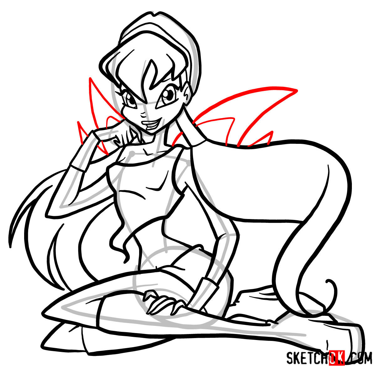 How to draw Stella fairy from Winx Club - step 16