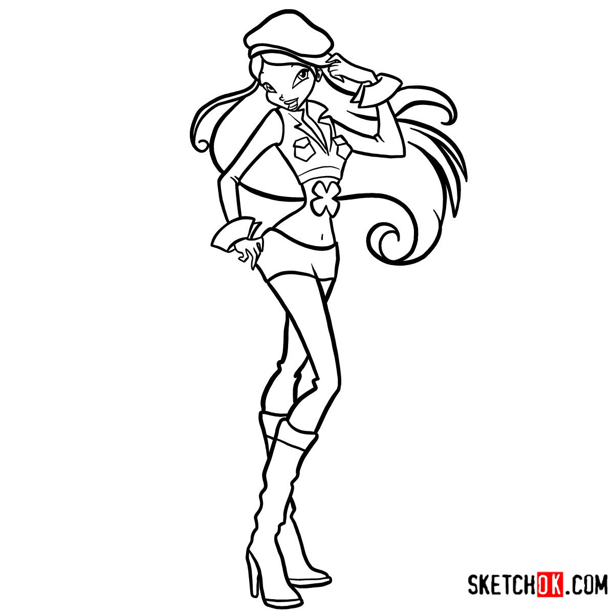 How to draw Flora from Winx Club series - Sketchok easy drawing guides