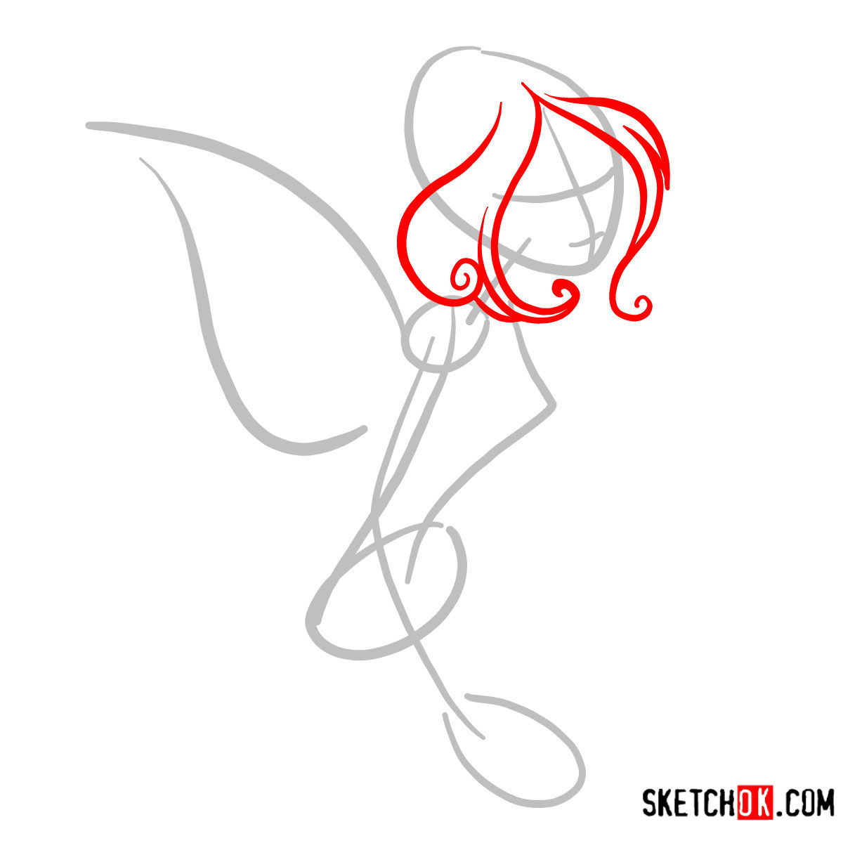 How to draw Flora with fairy wings - Winx Club - step 02