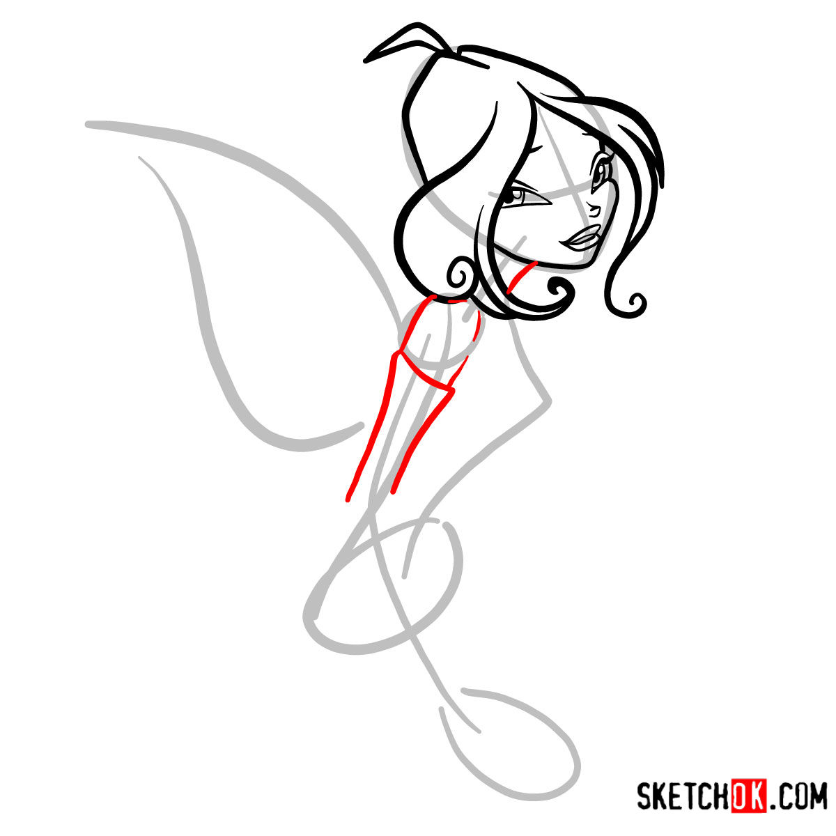 How to draw Flora with fairy wings - Winx Club - step 05