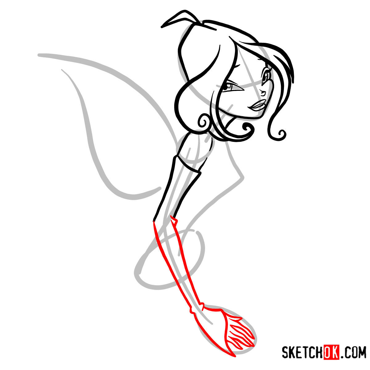 How to draw Flora with fairy wings - Winx Club -  step 06
