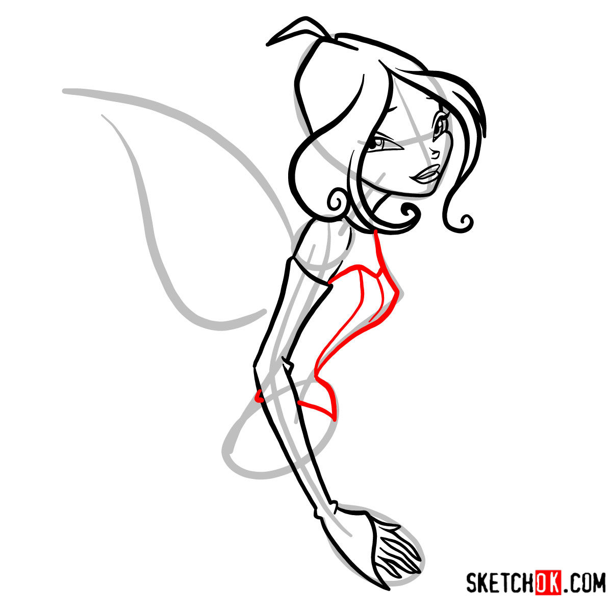 How to draw Flora with fairy wings - Winx Club - step 07