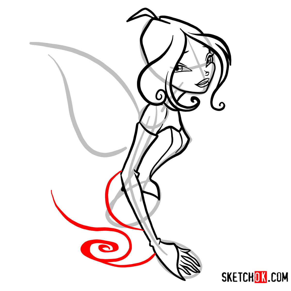 How to draw Flora with fairy wings - Winx Club - step 08