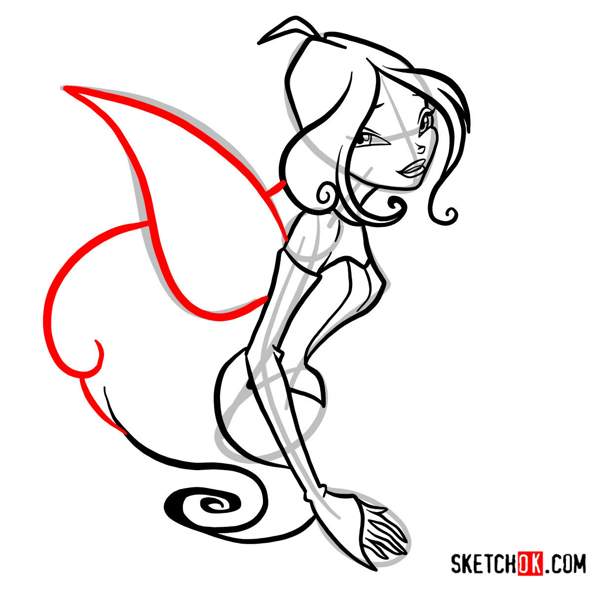 How to draw Flora with fairy wings - Winx Club - step 09