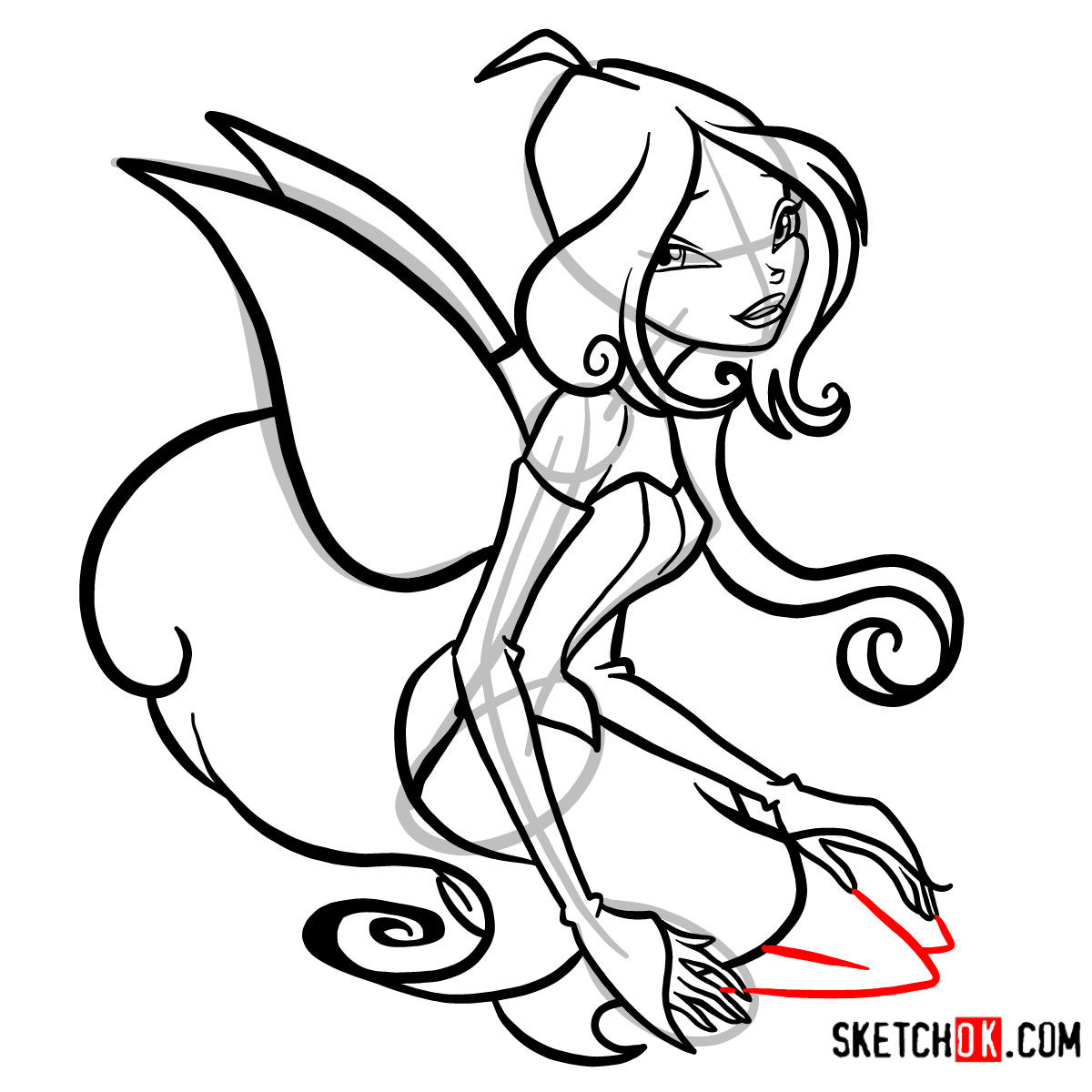How to draw Flora with fairy wings - Winx Club - step 13