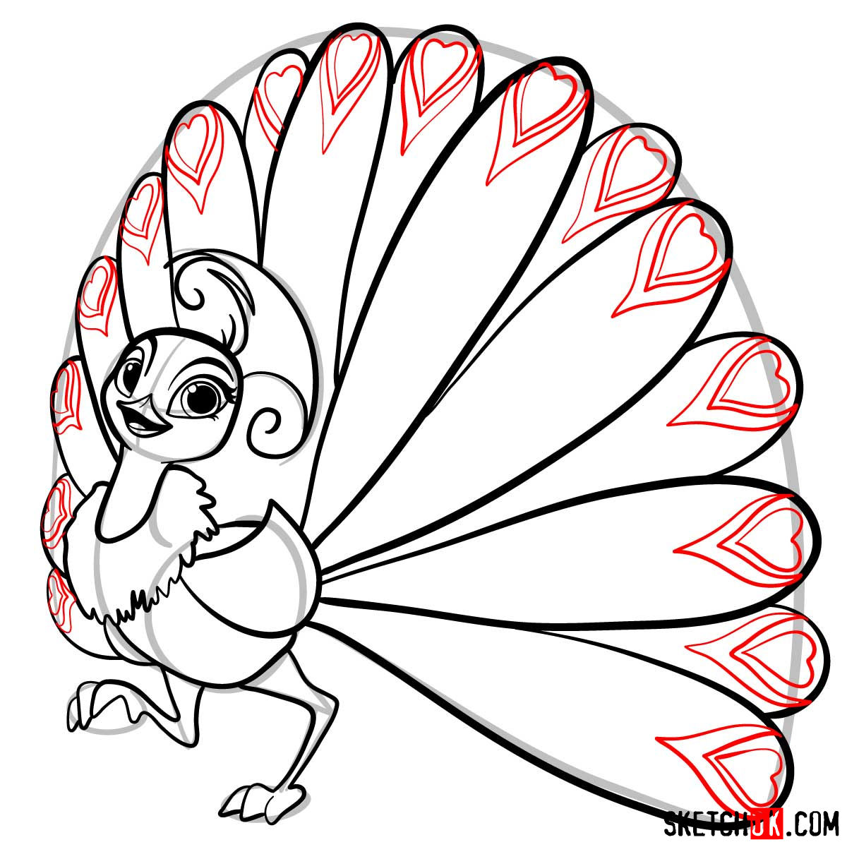 How to draw Roya the peacock from Shimmer and Shine - step 10