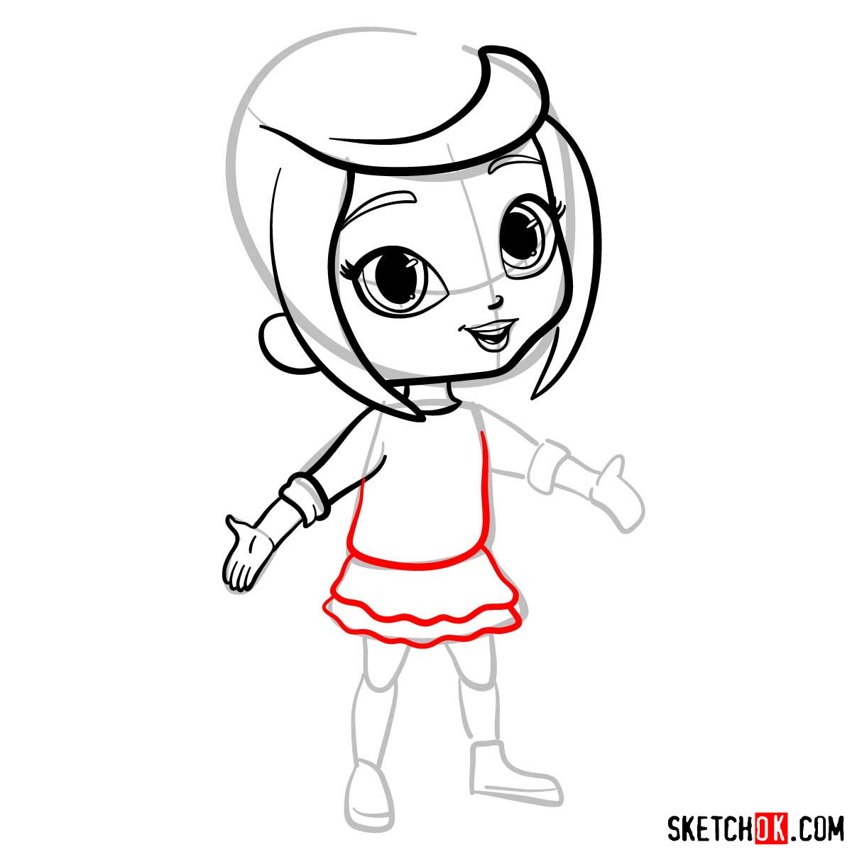 How to draw Leah (older style) from Shimmer and Shine - step 07