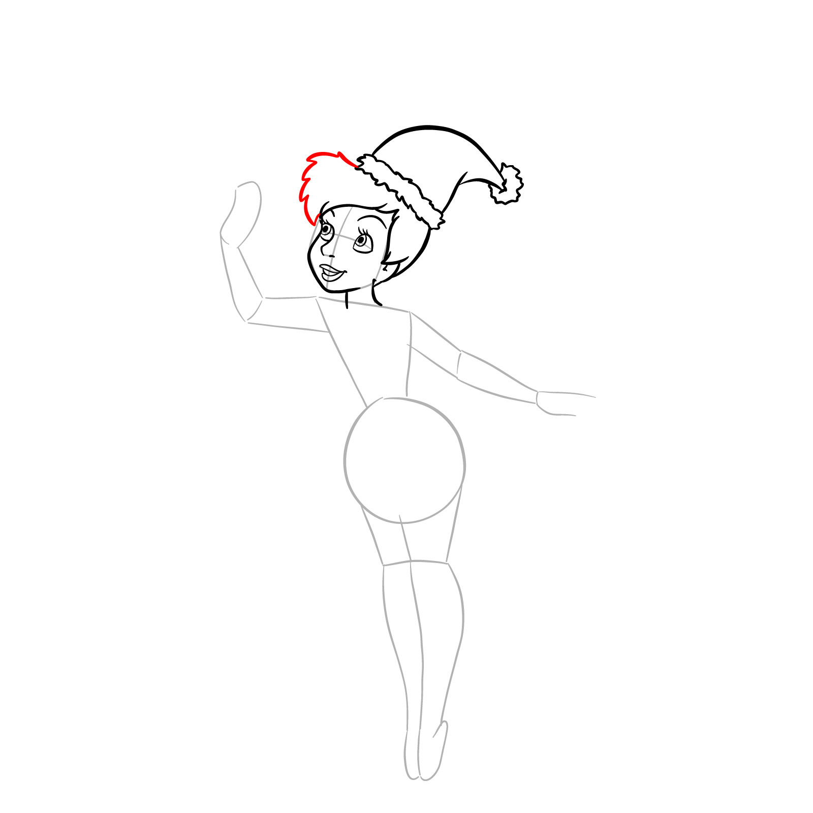 How to draw Tinker Bell in a Christmas costume - step 13