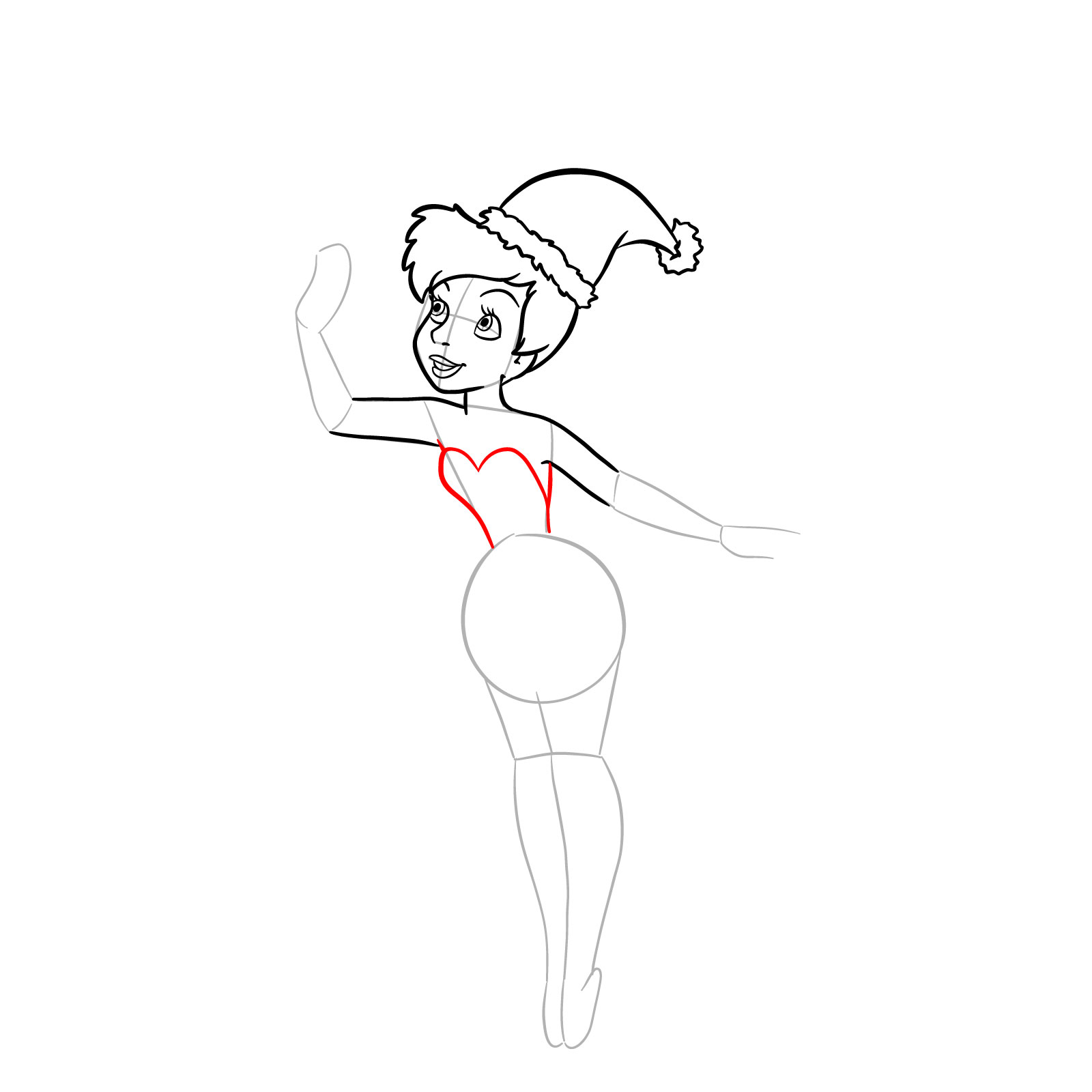 How to draw Tinker Bell in a Christmas costume - step 15