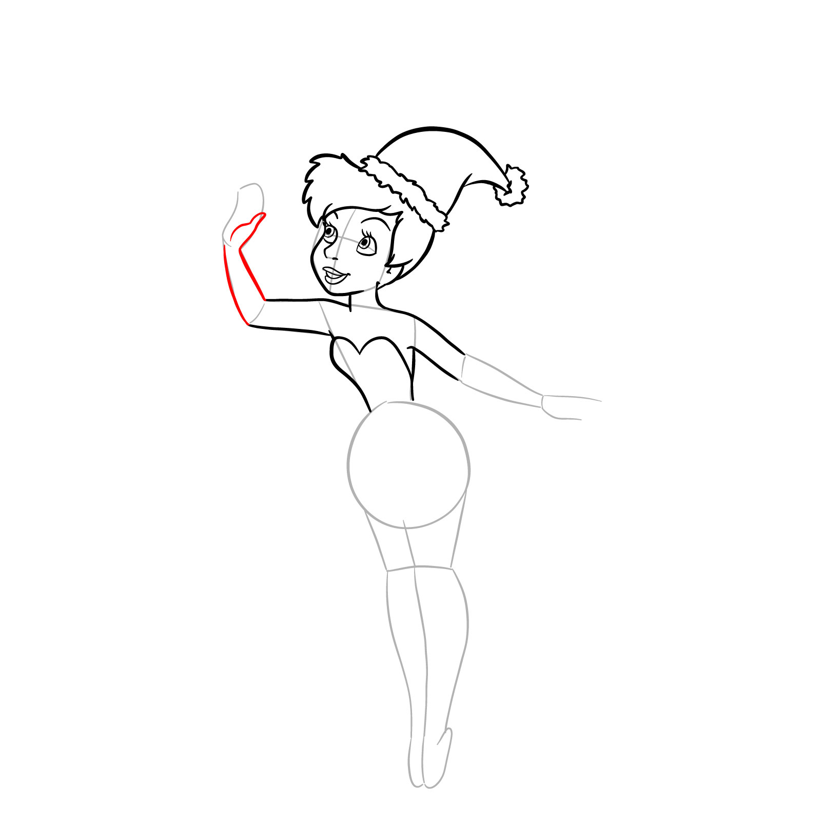 How to draw Tinker Bell in a Christmas costume - step 16