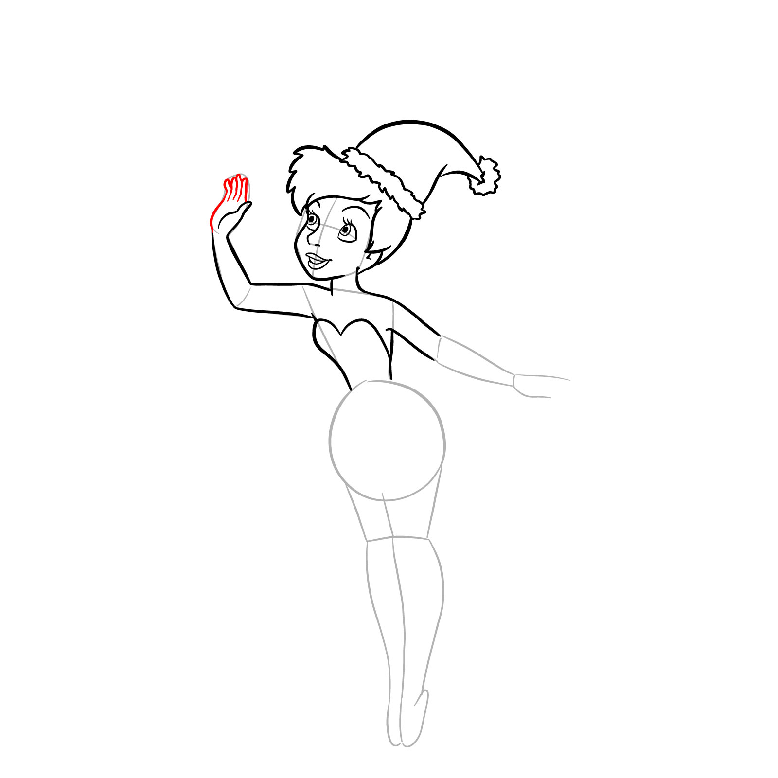 How to draw Tinker Bell in a Christmas costume - step 17