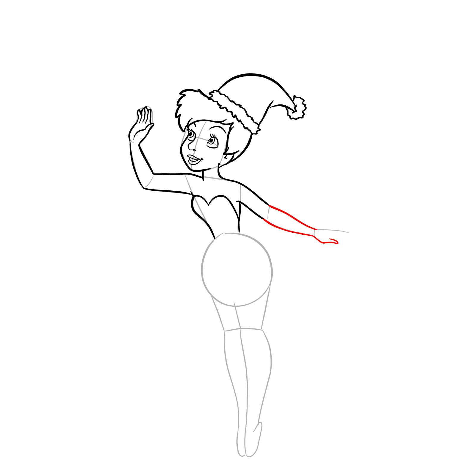 How to draw Tinker Bell in a Christmas costume - step 18