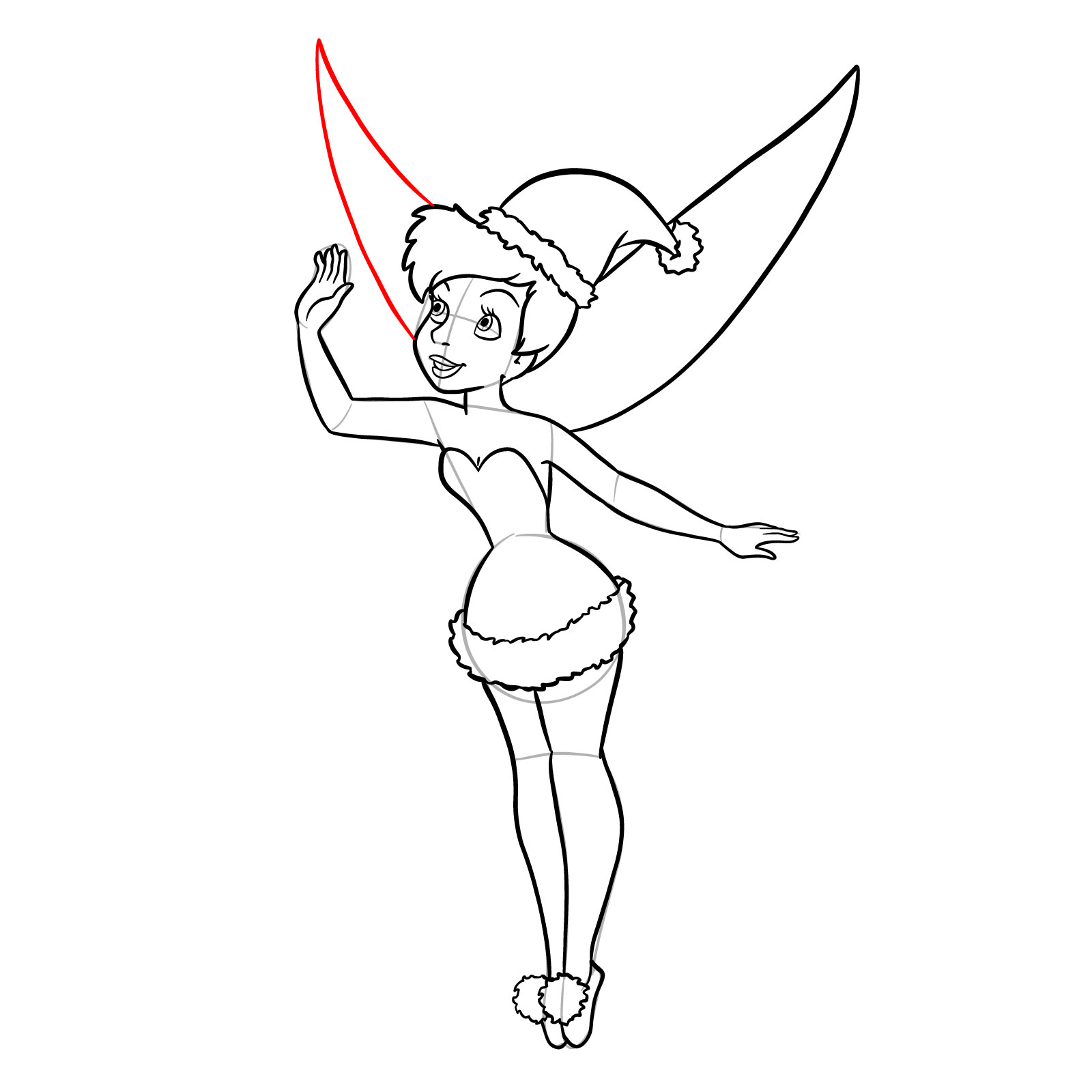 How to draw Tinker Bell in a Christmas costume - step 26