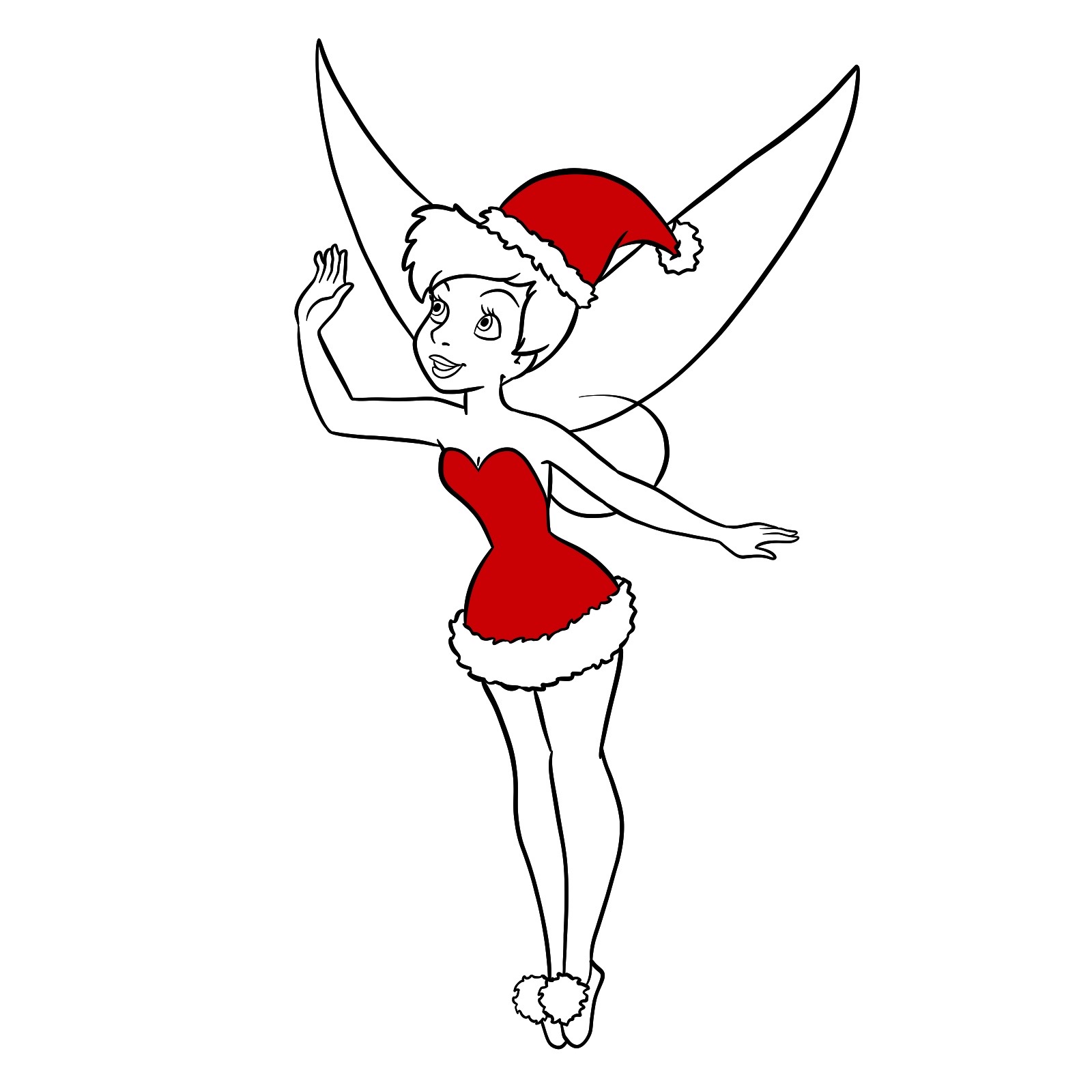 How to draw Tinker Bell in a Christmas costume - step 29