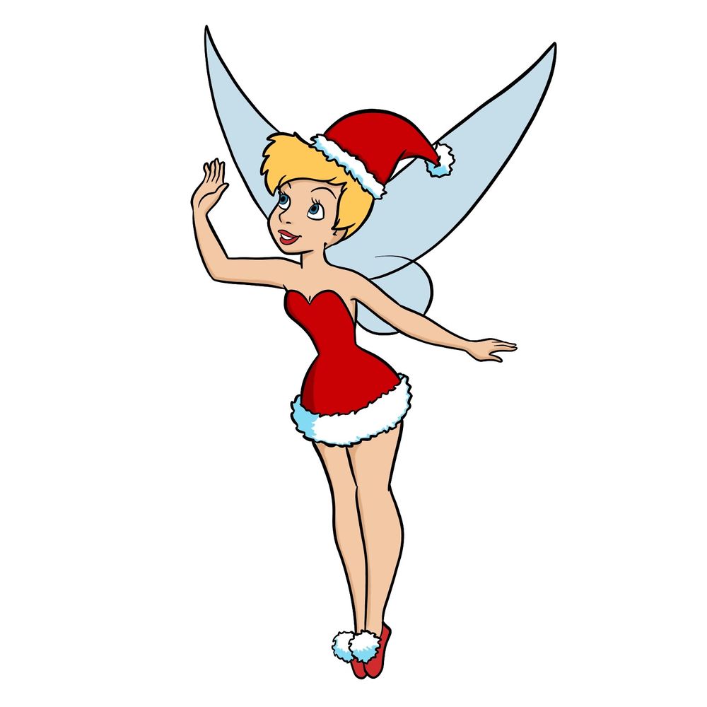 How to draw Tinker Bell in a Christmas costume