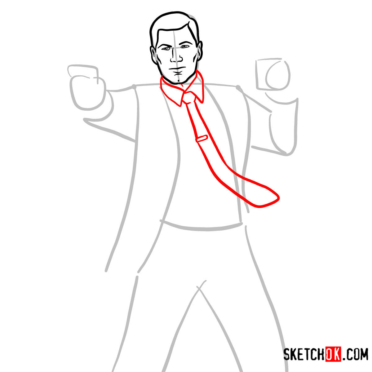 How to draw Sterling Archer with a pistol - step 04