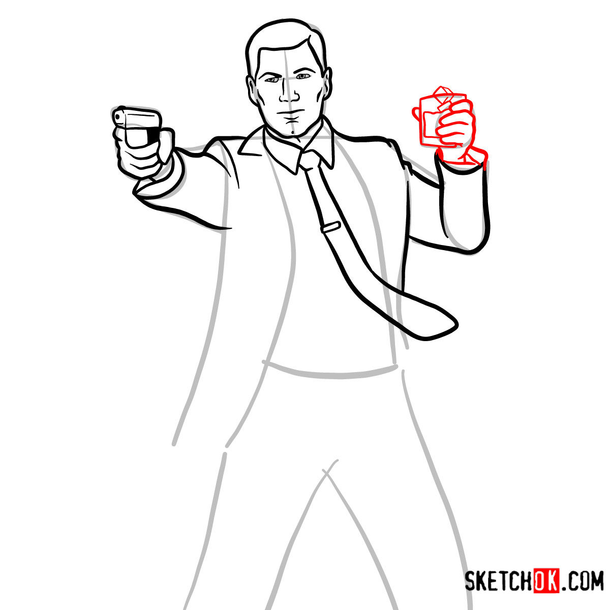 How to draw Sterling Archer with a pistol - step 08