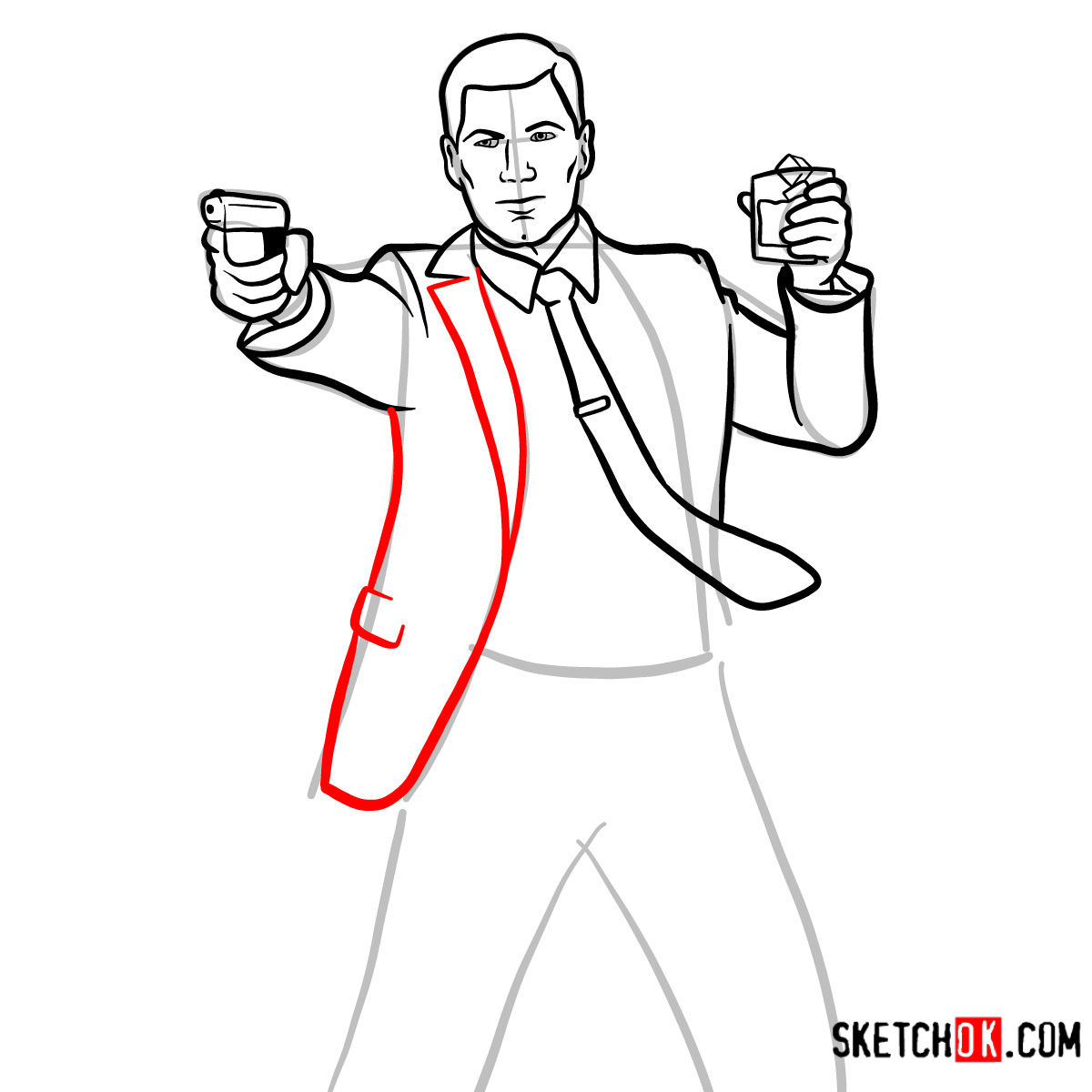How to draw Sterling Archer with a pistol - step 09