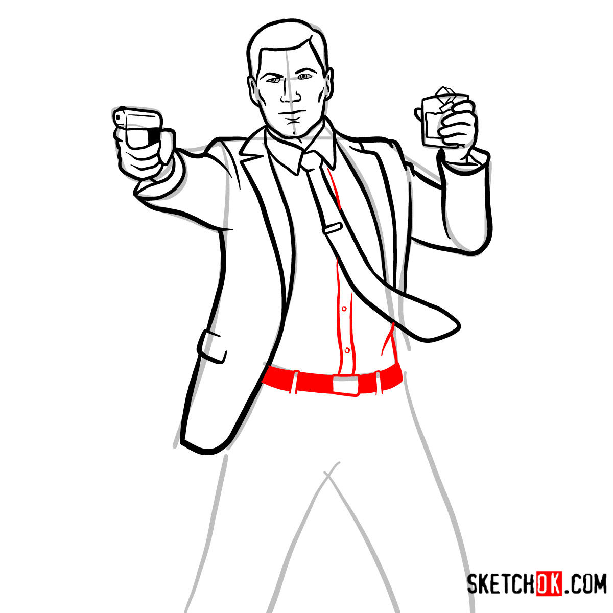 How to draw Sterling Archer with a pistol - step 11